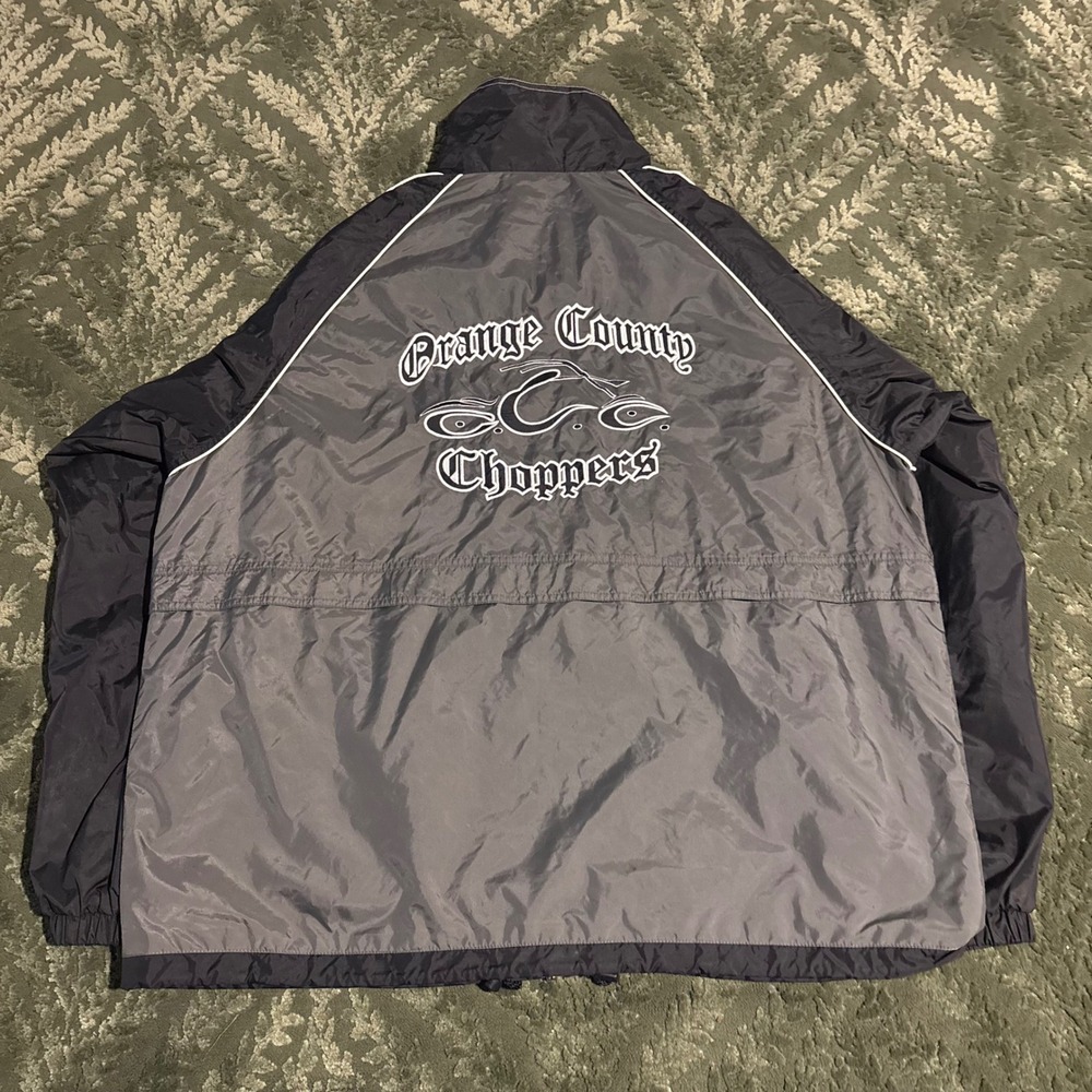 VintageOrange County Choppers  Windbreaker Jacket Grey Black Embroidered Mens XL
